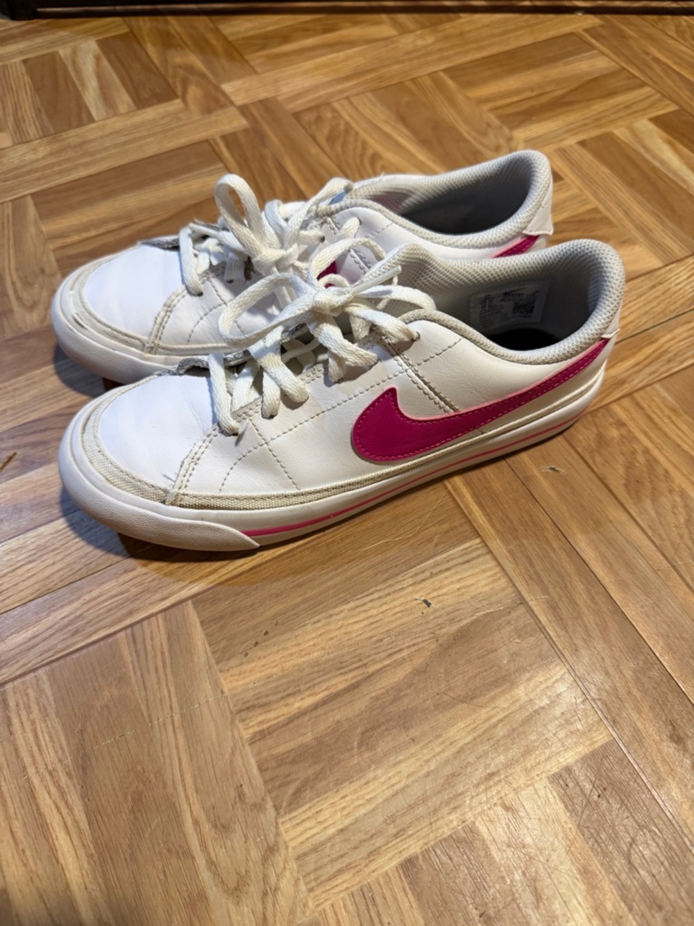 Nike White Sneakers with Hot Pink Swoosh